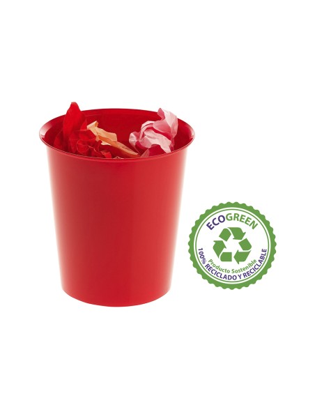 Papelera plastico archivo 2000 ecogreen 100 reciclada 18 litros color rojo 290x310