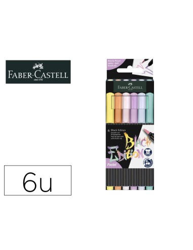 Rotulador faber castell edicion black punta de pincel pastel caja de 6 unidades colores surtidos