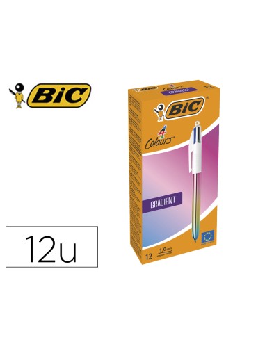 Boligrafo bic cuatro colores gradiente caja de 12 unidades colores surtidos