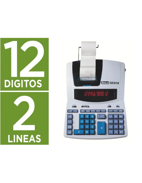 Calculadora ibico 1231x impresora pantalla lcd papel 57 mm 12 digitos 2 colores impresion bicolor