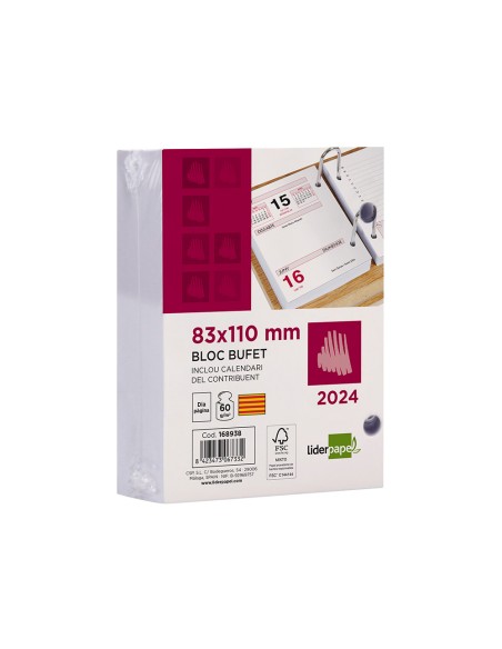 Bloc bufete liderpapel 2024 80x110 mm papel 60 gr texto en catalan