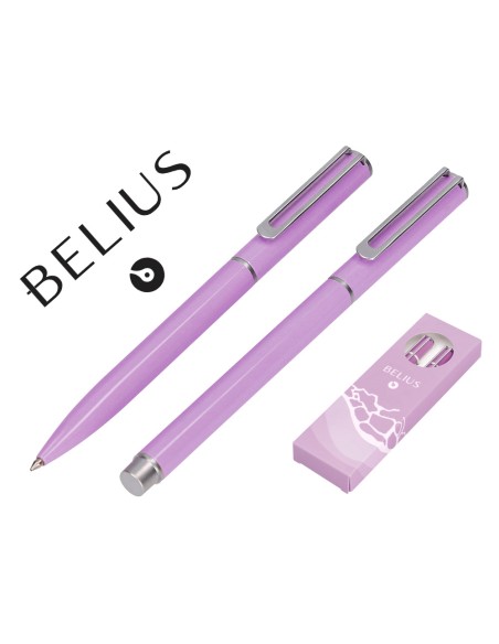 Juego boligrafo y roller belius endless summer aluminio color morado y plateado tinta azul caja de diseno Juego boligrafo y roller belius endless summer aluminio color morado y plateado tinta azul caja de diseno