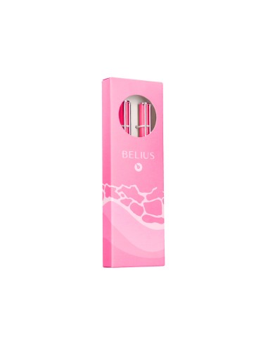 Juego boligrafo y roller belius endless summer aluminio color rosa y plateado tinta azul caja de diseno