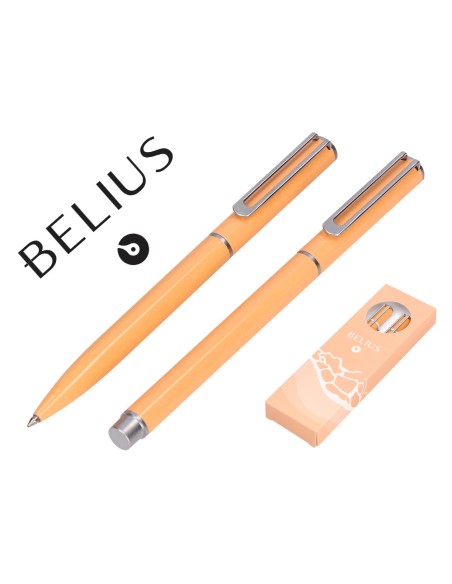 Juego boligrafo y roller belius endless summer aluminio color naranja y plateado tinta azul caja de diseno Juego boligrafo y roller belius endless summer aluminio color naranja y plateado tinta azul caja de diseno
