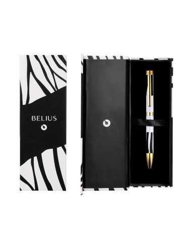 Boligrafo belius dualita cuerpo blanco color negro tinta azul caja de diseno