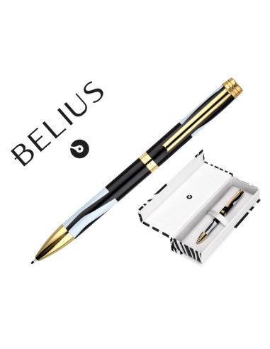 Boligrafo belius dualita cuerpo negro color blanco tinta azul caja de diseno