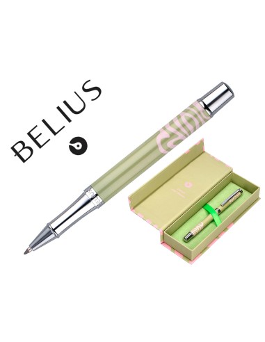 Roller belius ink dreams aluminio color verde matcha y rosa plateado frase interior tinta negra caja de diseno