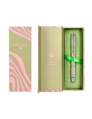 Roller belius ink dreams aluminio color verde matcha y rosa plateado frase interior tinta negra caja de diseno