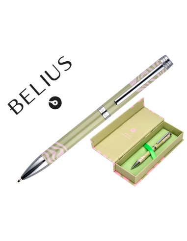 Boligrafo belius ink dreams aluminio color verde matcha y rosa plateado frase interior tinta azul caja de diseno