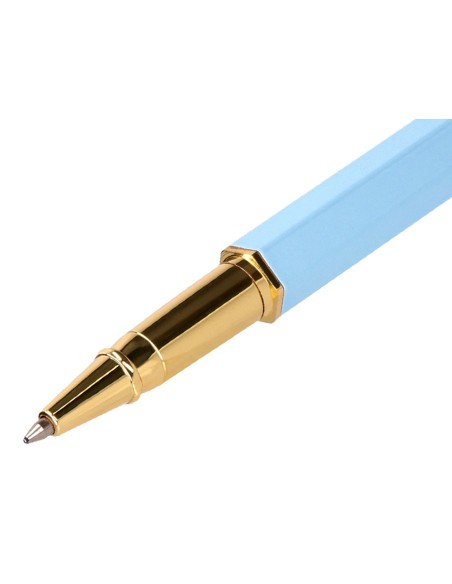 Boligrafo belius macaron bliss forma hexagonal color celeste y dorado tinta azul caja de diseno Boligrafo belius macaron bliss forma hexagonal color celeste y dorado tinta azul caja de diseno