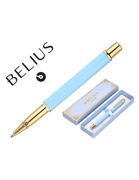 Boligrafo belius macaron bliss forma hexagonal color celeste y dorado tinta azul caja de diseno Boligrafo belius macaron bliss forma hexagonal color celeste y dorado tinta azul caja de diseno