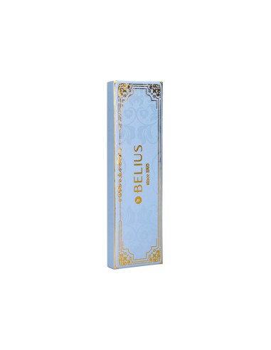 Boligrafo belius macaron bliss forma hexagonal color celeste y dorado tinta azul caja de diseno