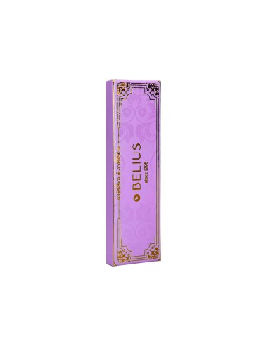 Boligrafo belius macaron bliss forma hexagonal color morado y dorado tinta azul caja de diseno
