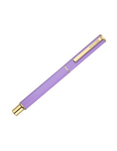 Boligrafo belius macaron bliss forma hexagonal color morado y dorado tinta azul caja de diseno