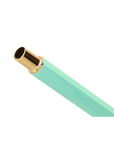 Boligrafo belius macaron bliss forma hexagonal color verde dorado tinta azul caja de diseno