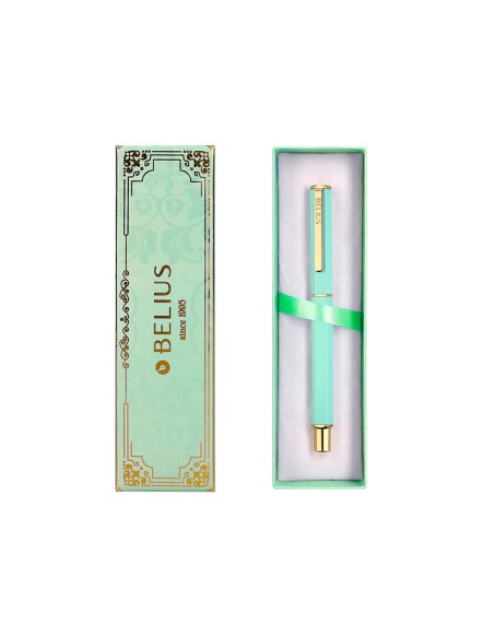Boligrafo belius macaron bliss forma hexagonal color verde dorado tinta azul caja de diseno Boligrafo belius macaron bliss forma hexagonal color verde dorado tinta azul caja de diseno