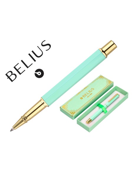 Boligrafo belius macaron bliss forma hexagonal color verde dorado tinta azul caja de diseno Boligrafo belius macaron bliss forma hexagonal color verde dorado tinta azul caja de diseno
