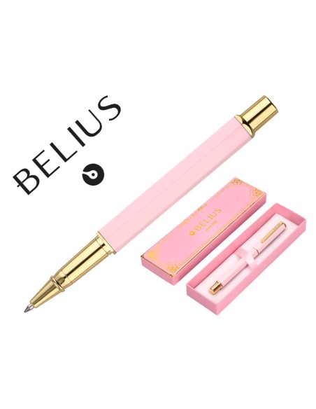 Boligrafo belius macaron bliss forma hexagonal color rosa y dorado tinta azul caja de diseno Boligrafo belius macaron bliss forma hexagonal color rosa y dorado tinta azul caja de diseno