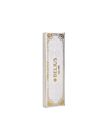 Boligrafo belius macaron bliss forma hexagonal color blanco y dorado tinta azul caja de diseno