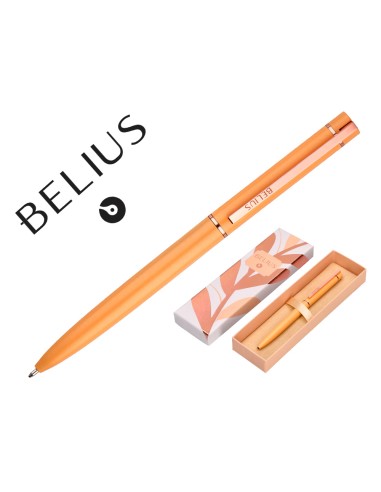 Boligrafo belius rose aluminio color naranja oro rosa tinta azul caja de diseno