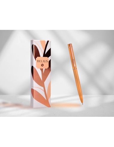 Boligrafo belius rose aluminio color naranja oro rosa tinta azul caja de diseno