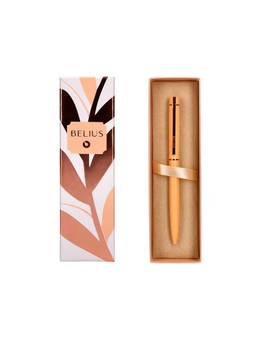 Boligrafo belius rose aluminio color naranja oro rosa tinta azul caja de diseno