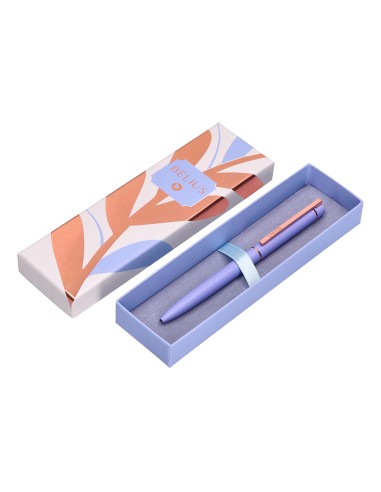 Boligrafo belius rose aluminio color lavanda oro rosa tinta azul caja de diseno
