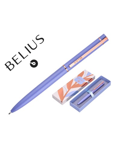 Boligrafo belius rose aluminio color lavanda oro rosa tinta azul caja de diseno