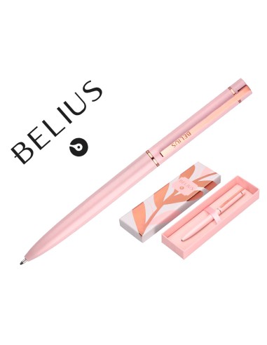 Boligrafo belius rose aluminio color rosa oro rosa tinta azul caja de diseno