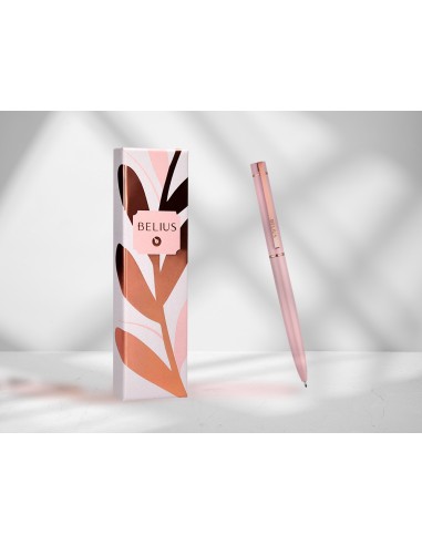 Boligrafo belius rose aluminio color rosa oro rosa tinta azul caja de diseno