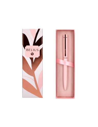 Boligrafo belius rose aluminio color rosa oro rosa tinta azul caja de diseno