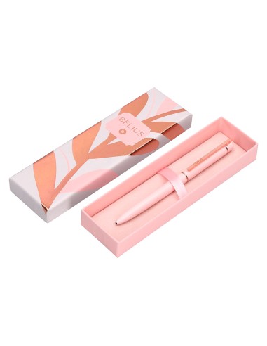 Boligrafo belius rose aluminio color rosa oro rosa tinta azul caja de diseno