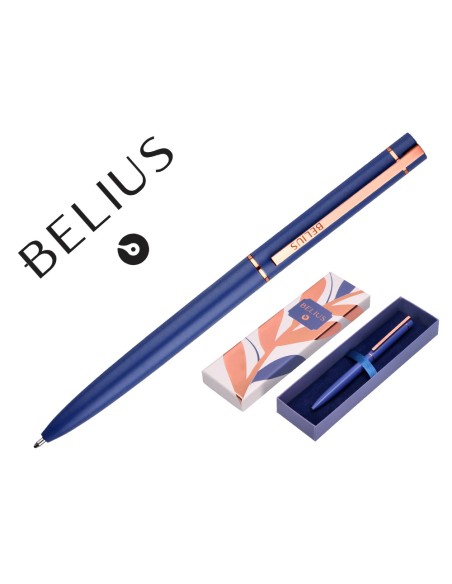Boligrafo belius rose aluminio color azul electrico oro rosa tinta azul caja de diseno Boligrafo belius rose aluminio color azul electrico oro rosa tinta azul caja de diseno