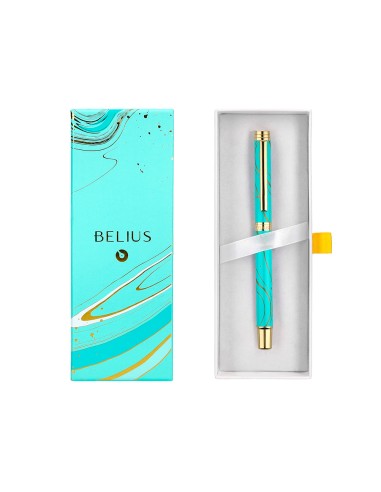 Roller belius aqua aluminio color turquesa y dorado tinta negra caja de diseno