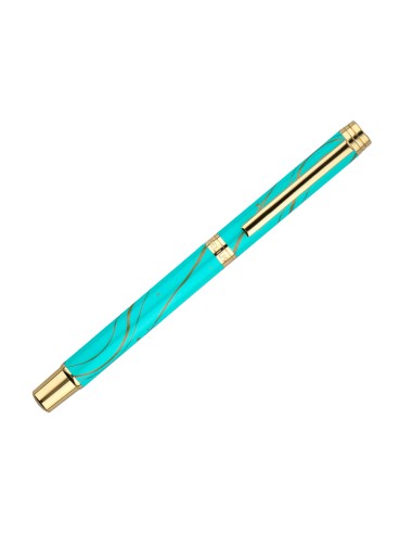 Roller belius aqua aluminio color turquesa y dorado tinta negra caja de diseno