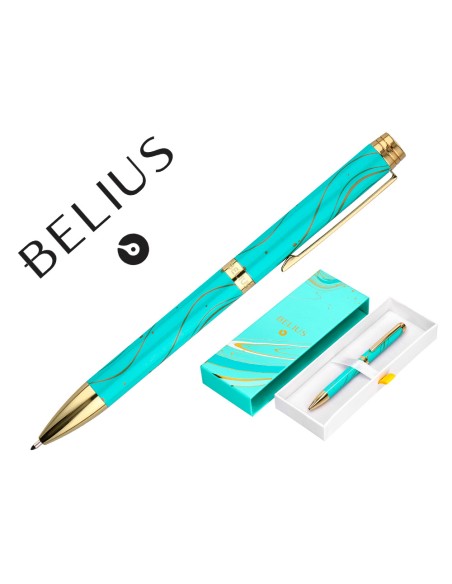 Boligrafo belius aqua aluminio color turquesa y dorado tinta azul caja de diseno Boligrafo belius aqua aluminio color turquesa y dorado tinta azul caja de diseno