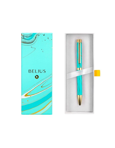 Boligrafo belius aqua aluminio color turquesa y dorado tinta azul caja de diseno Boligrafo belius aqua aluminio color turquesa y dorado tinta azul caja de diseno