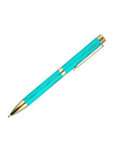 Boligrafo belius aqua aluminio color turquesa y dorado tinta azul caja de diseno