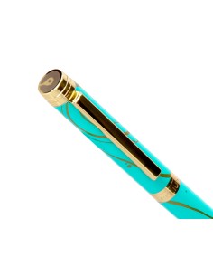 Boligrafo belius aqua aluminio color turquesa y dorado tinta azul caja de diseno