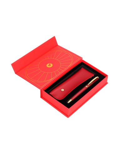 Pluma y estuche belius soiree color art deco granate y dorado tinta azul caja de diseno