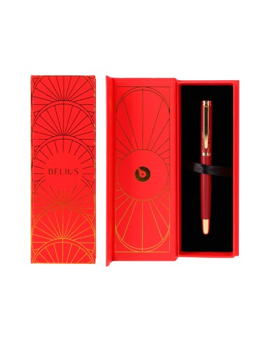 Pluma belius soiree aluminio color art deco granate y dorado tinta azul caja de diseno