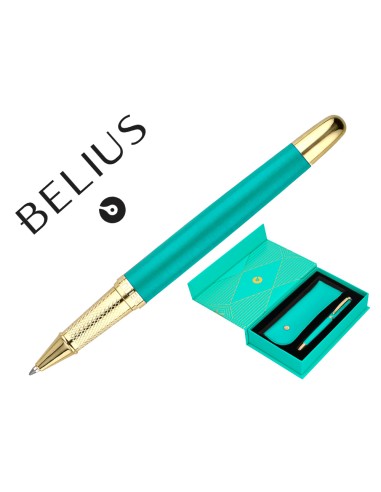 Boligrafo y estuche belius soiree color art deco turquesa y dorado tinta azul caja de diseno