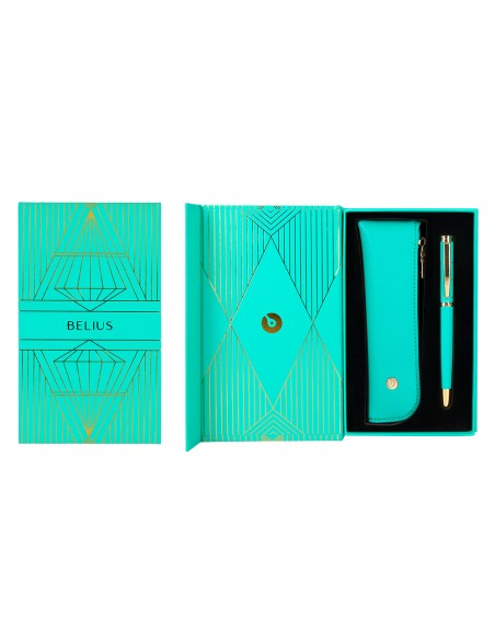 Pluma y estuche belius soiree color art deco turquesa dorado tinta azul caja de diseno Pluma y estuche belius soiree color art deco turquesa dorado tinta azul caja de diseno