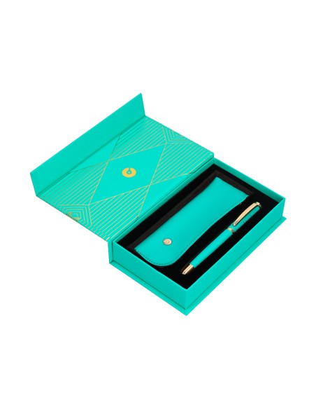 Pluma y estuche belius soiree color art deco turquesa dorado tinta azul caja de diseno Pluma y estuche belius soiree color art deco turquesa dorado tinta azul caja de diseno