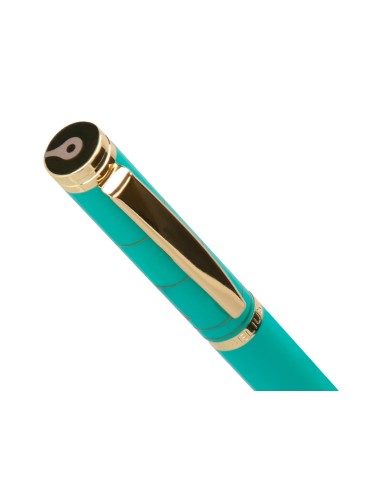 Boligrafo belius soiree aluminio color art deco turquesa y dorado tinta azul caja de diseno