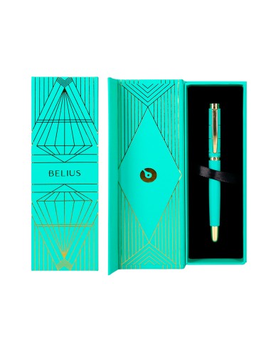 Pluma belius soiree aluminio color art deco turquesa y dorado tinta azul caja de diseno