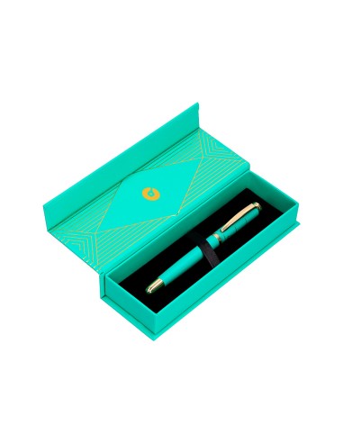 Pluma belius soiree aluminio color art deco turquesa y dorado tinta azul caja de diseno