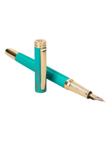 Pluma belius soiree aluminio color art deco turquesa y dorado tinta azul caja de diseno