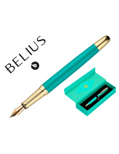 Pluma belius soiree aluminio color art deco turquesa y dorado tinta azul caja de diseno