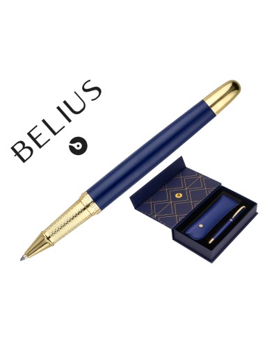 Boligrafo y estuche belius soiree color azul marino y dorado tinta azul caja de diseno
